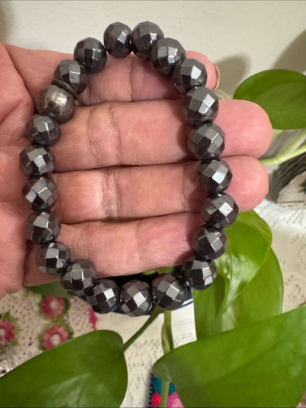 Luka n Lee Faceted Hematite Beaded Stretch Bracelet - Dark Gray Gunmetal